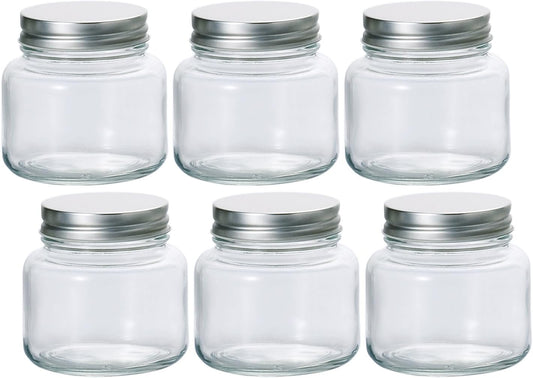 ADERIA M6578 Silver Cap Storage Bottle, 12.8 fl oz (375 ml), Set of 6, Made in Japan, Glass Canister, Airtight Container, Condiment Container, Bottle, Airtight, Coffee Beans