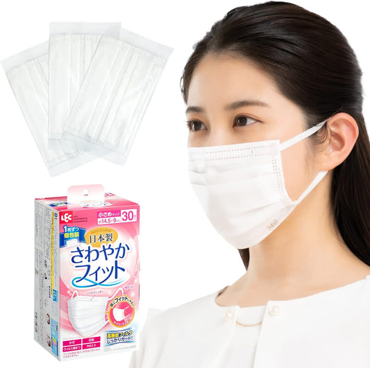 LEC (LEC) Made in Japan Non-woven Fabric Mask, Refreshing Fit, Wide Rubber/JIS Standards Compliant/National Mask Industry Association/VFE BFE PFE 99% Guard/Guard Embossed to Fit Cheeks/White, Small