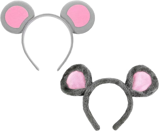 Pack of 2 Grey Soft Plush Mouse Ears Headband Cute Hair Accessory for Adult Costume, Ideal for Birthday Party Carnival Cosplay and Themed Photography