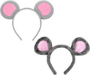 Pack of 2 Grey Soft Plush Mouse Ears Headband Cute Hair Accessory for Adult Costume, Ideal for Birthday Party Carnival Cosplay and Themed Photography