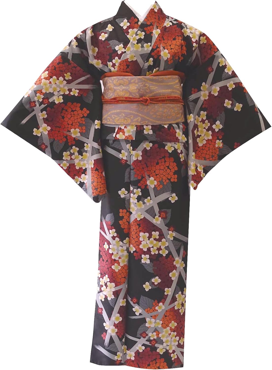 [Kyoto Muromachi st.] Washable Kimono, Small Pattern, Single Item, Club H・L (Ash El) Brand Kimono, One Size Fits Most, Black with Hydrangea HLART-83
