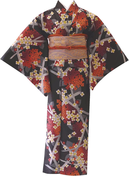 [Kyoto Muromachi st.] Washable Kimono, Small Pattern, Single Item, Club H・L (Ash El) Brand Kimono, One Size Fits Most, Black with Hydrangea HLART-83