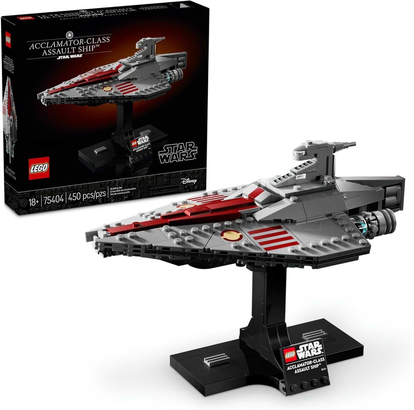 LEGO Star Wars Juego de construcción de nave de asalto clase Acclamator para adultos - Set de coleccionables de Star Wars con soporte de exhibición - Kit de construcción con 450 piezas - 75404