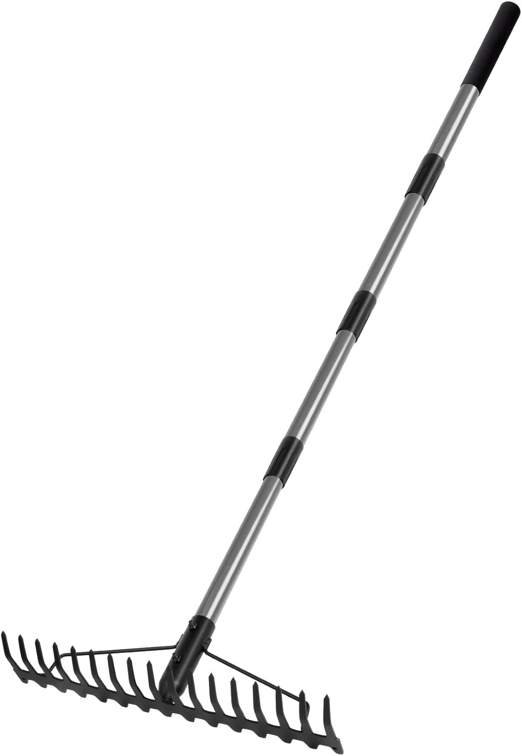 Walensee 5.25ft (1.6m) Rake, Extendable with Stainless Steel Handle, Steel 17-Prong, Metal Head, Sturdy Rake for Weeding, Leaf Collection, Ground Preparation, Soil Conditioning, Agriculture, Land