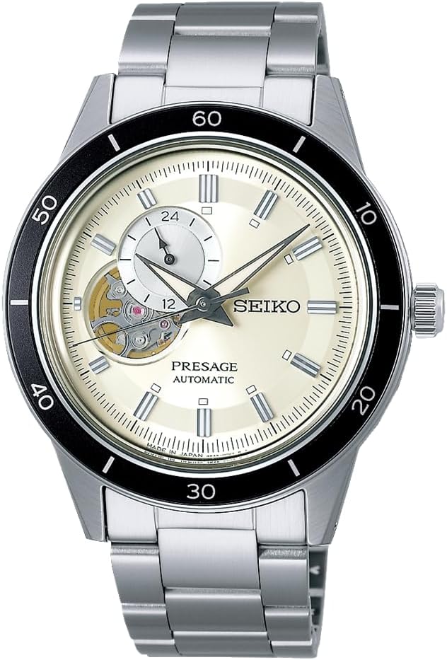 Seiko Watch PRESAGE Style 60's Mechanical Men's, Model: Open Heart/Case: Silver / Dial: Ivory, 1 piece, Open Heart Model