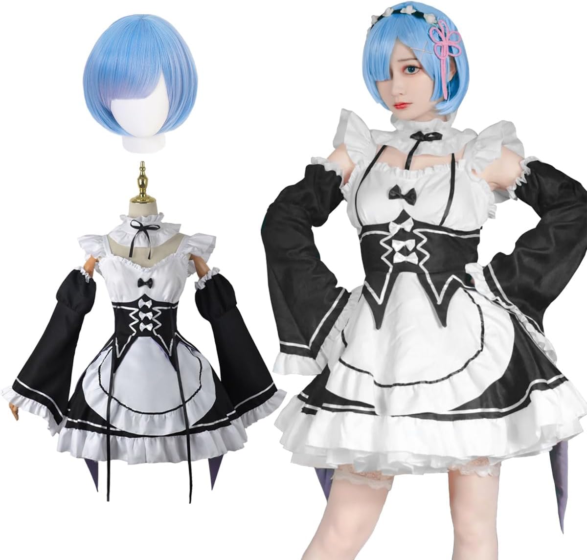 Rem Ram Cosplay, Wig Included, Re:Zero Starting Life in Another World, Cosplay Costume, Anime, Re:Zero Costume, Maid Outfit, For Adults, Halloween, Costume, Photo Shoots, Events