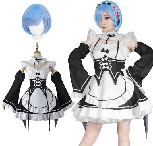 Rem Ram Cosplay, Wig Included, Re:Zero Starting Life in Another World, Cosplay Costume, Anime, Re:Zero Costume, Maid Outfit, For Adults, Halloween, Costume, Photo Shoots, Events