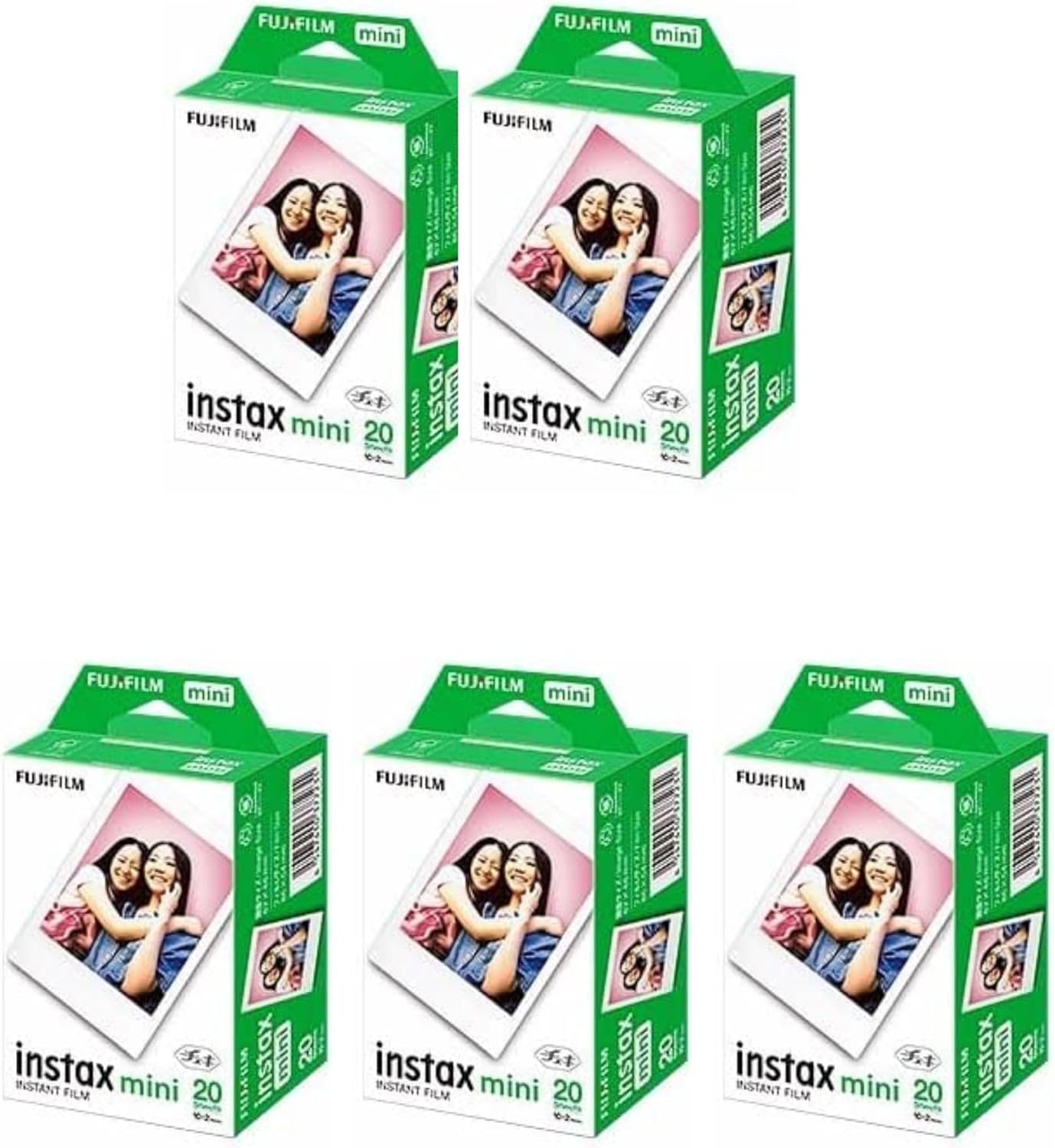 Fujifilm Instax Mini JP2 Instant Camera, 20 Sheets x 5 Sets (100 Sheets), Card Size Film