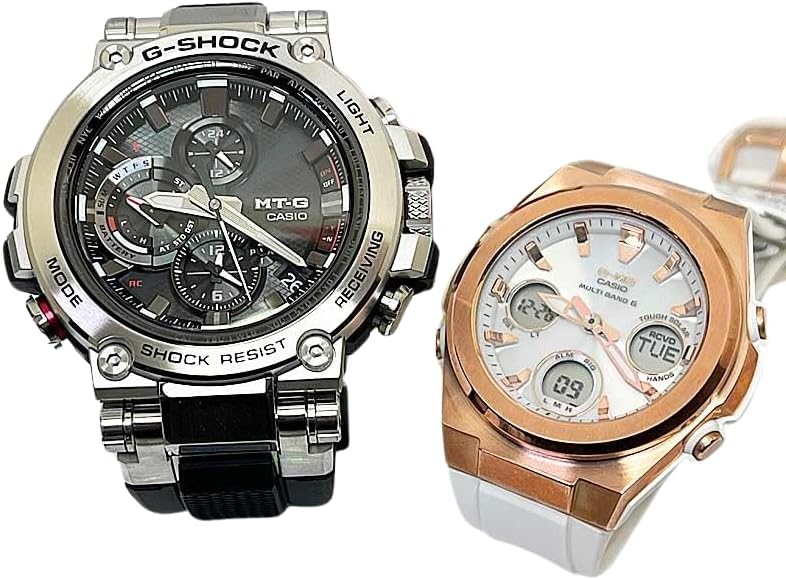 CASIO MTG-B1000-1AJF MSG-W600G-7AJF Baby G Analog Digital Radio Solar Pair Watch Pair Set of 2, multicolor (black / white)