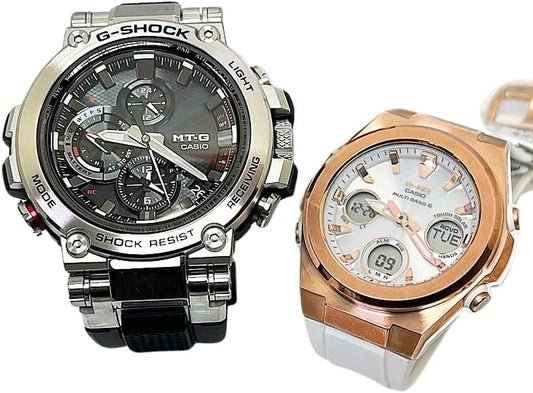 CASIO MTG-B1000-1AJF MSG-W600G-7AJF Baby G Analog Digital Radio Solar Pair Watch Pair Set of 2, multicolor (black / white)