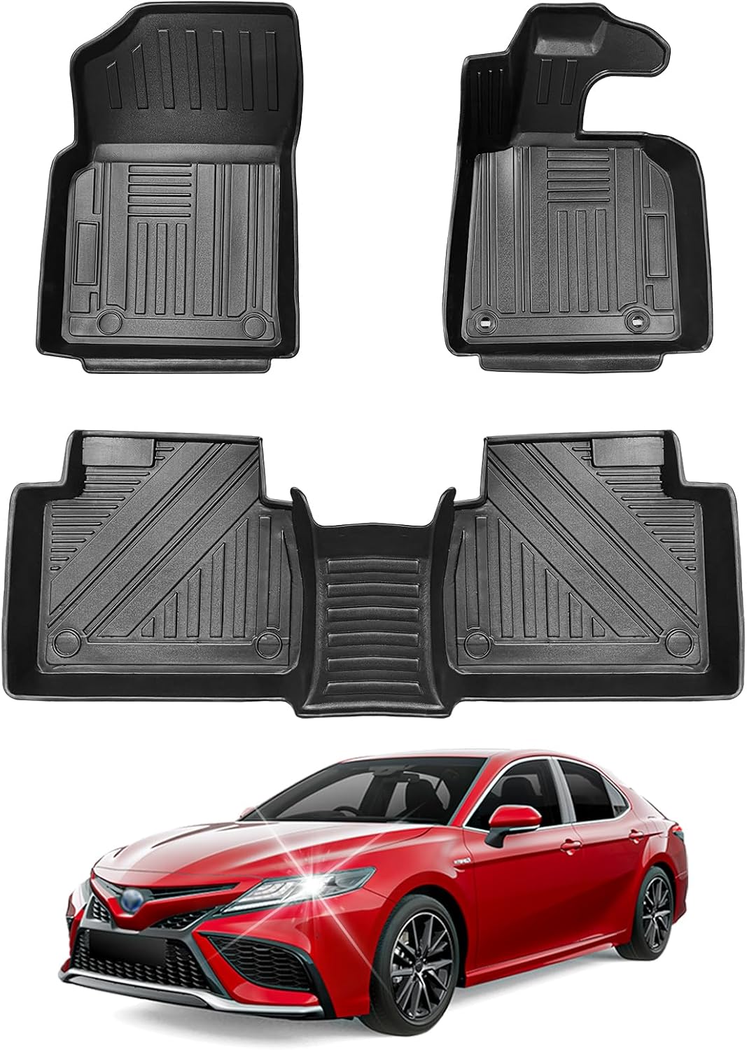 Compatible Toyota Camry AXVH70N Camry AXVH70N July 2017 - Current 3D 3D Camry Floor Mat Waterproof Camry Accessories Edge Height TPE Material Abrasion Resistant Stain Resistant Folding Easy