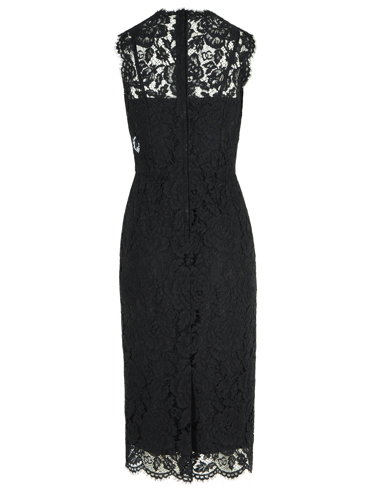 Dolce  Gabbana ドルチェ＆ガッバーナ「ロングエット」ブラックストレッチレースドレス - Image 1
