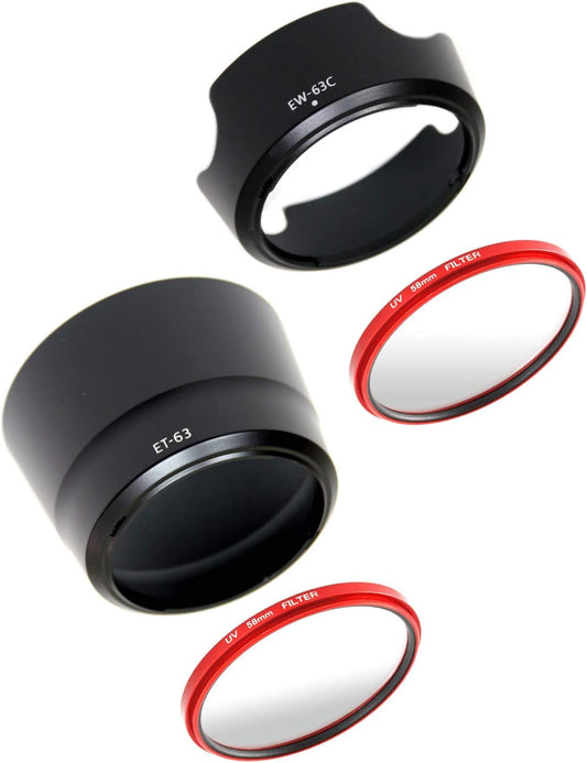 4 Pack Compatible Lens Hood EW-63C ET-63 58mm Filter (Red) for Canon EOS Kiss X10i X9i X10 X9 X8i X7i Double Zoom Lens Kit