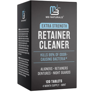 Retainer Cleanser Tablets Invisalign Cleaner, Removes Odors Discoloration Stains and Plaque 4 Month Supply Denture Cleansers Retainers Mouth Guards Denture Bath Mint by M3