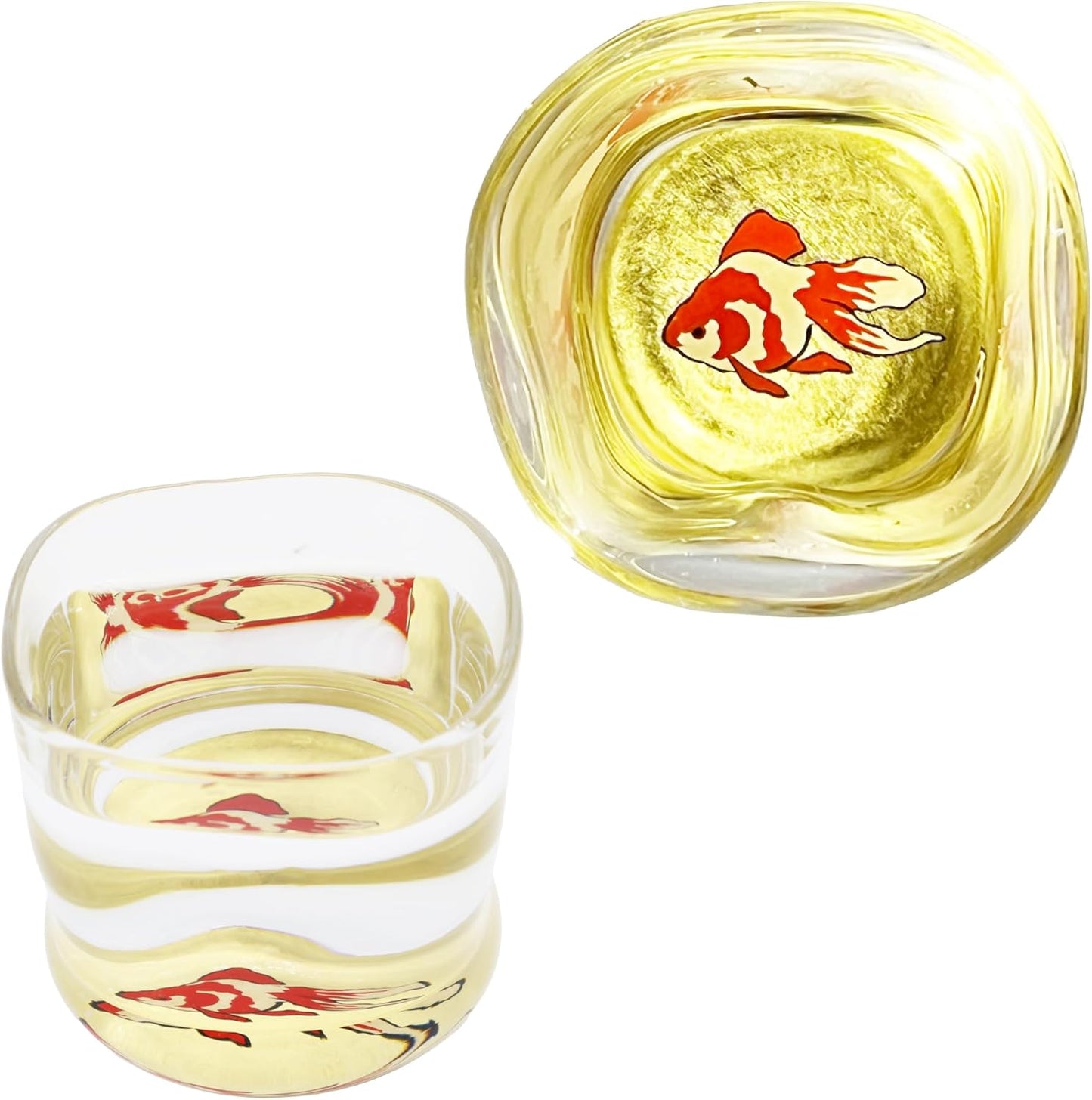 Kasyou Studio Hanasho Maki-e Glass, Goldfish, Twist Type, Cup with Boar Mouth (Kaga Makie / Cosmetic Box Included, Made in Japan, High Quality), Kanazawa Gold Leaf Golden Sake Cup (Traditional