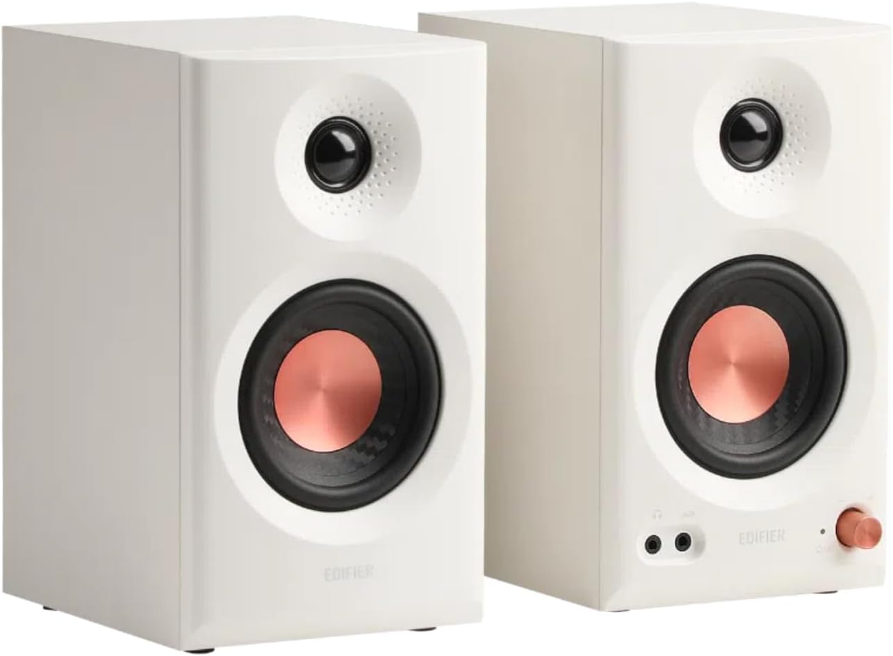 Edifier MR3 Bookshelf Speaker, Bluetooth 5.4, High Resolution 36W, Monitor Speaker, Room Compensation, TRS Balance/RCA/AUX Input, 3.5mm/Headphone Jack Output, 52Hz-40kHz, For Studio/Composing/Music