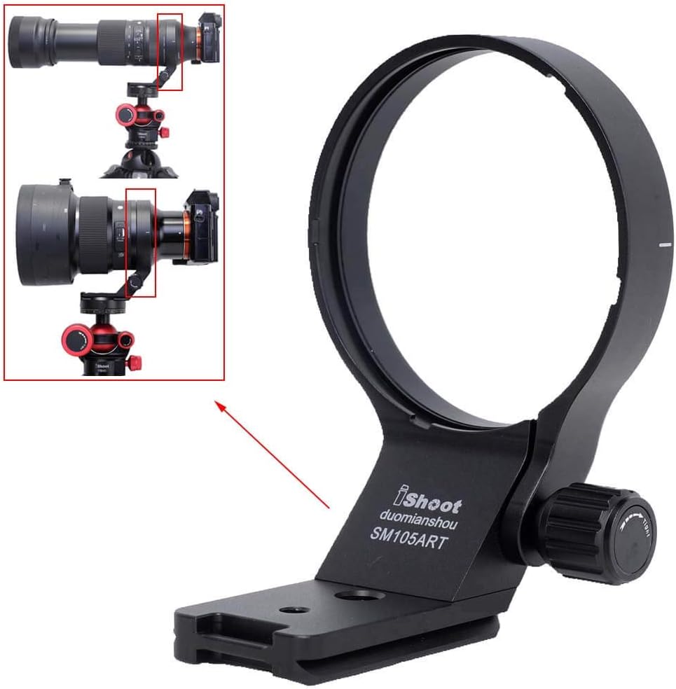 iShoot Metal Camera Ring Tripod Mount Ring, Lens Support Collar, Lens Bracket Collar, Tripod Socket, For Sigma Sigma 105mm F1.4 DG HSM Art & 100-400mm F5-6.3 DG DN OS, Bottom is 1/4 3/8 Screw Hole