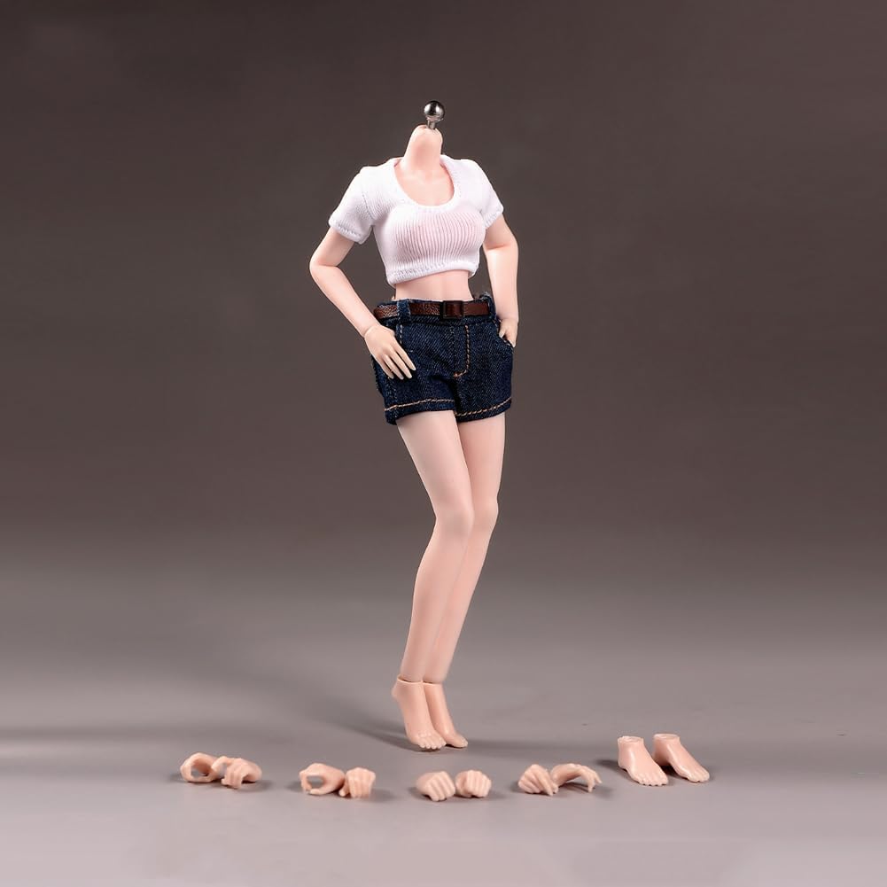 1/12 scale female body, 6.inch ultra flexible 22 joints seamless female body micro beauty three-dimensional action doll, removable foot model, suitable for hobby collection (white skin)