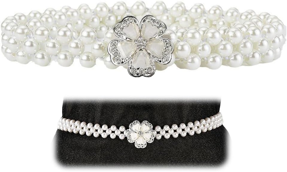 ESJNNK Pearl Decorative Cord for a Yukata, Sash, Obi, Kimono Accessories, Summer Kimono, Coming-of-Age Ceremony, Faux Pearl, Sparkling, Clothing, Stylish, Pearl Belt for Women