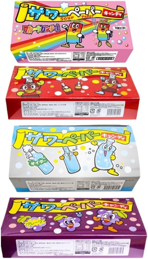 サワーペーパー キャンディ 計144個 1箱36個入り×4種セット フルーツパンチ コーラ サイダー グレープ 駄菓子 グミ 詰め合わせ ソフトキャンディ ステッカーセット