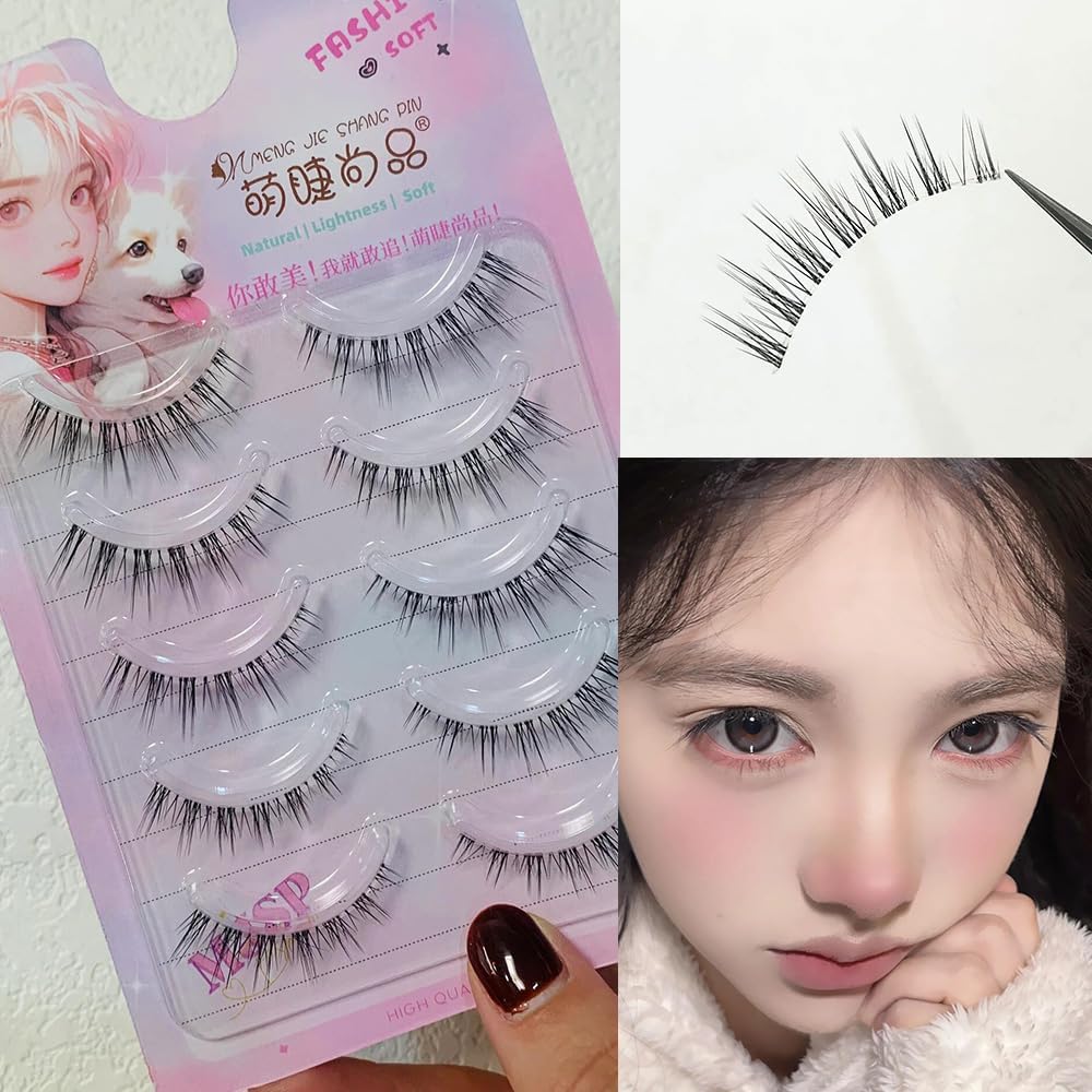 False Eyelashes Natural Popular I Curl Straight Eyelashes 5 Pairs Natural Dense False Eyelashes Transparent Stem Western Fashion Products Reusable False Eyelashes Soft Core (ba01)