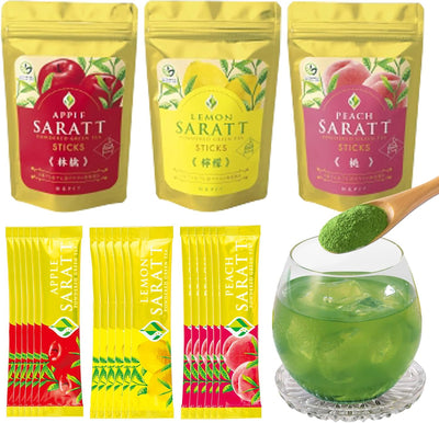 Kyoto Ujitawara Tea House 27493 Powdered Sencha Tea Tea, Smooth, 3 Flavors, 18 Bags (6 Sticks x 3 Types), Peach, Lemon, Apple