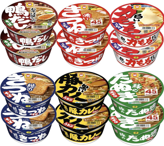 Red Fox Maru-chan Japanese Style Noodle Set of 6 Colorful Set (12 Pieces / 6 Types), Red Fox Udon, Green Tanuki, Tensoba, White Powdery Udon, Navy Blue Fox Soba, Black Pork Curry Udon, Duck Dashi Soba