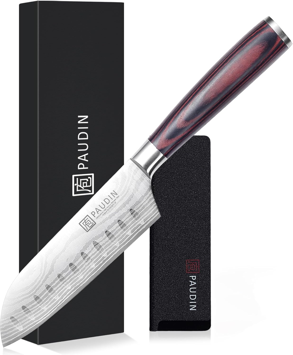PAUDIN Santoku Knife Small 130mm All-Purpose Knife Chef Knife High Carbon Stainless Steel Depot Processing Wooden Handle Sharp Meat, Fish, Vegetable Compatible Kitchen Knife for Home Use Gift