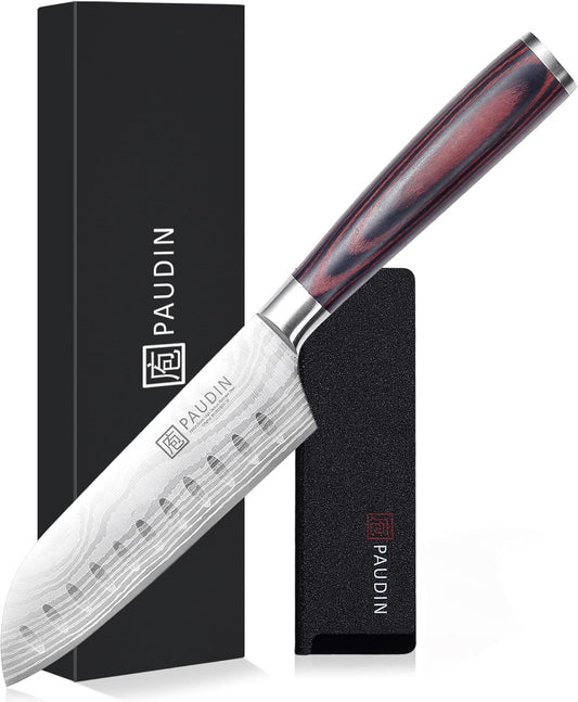 PAUDIN Santoku Knife Small 130mm All-Purpose Knife Chef Knife High Carbon Stainless Steel Depot Processing Wooden Handle Sharp Meat, Fish, Vegetable Compatible Kitchen Knife for Home Use Gift