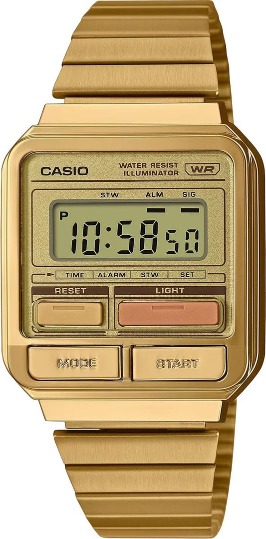 Casio Digital Wristwatch, Vintage Series, A120WE Series, Unisex, Overseas Model, Gold A120WEG-9A, Bracelet Type
