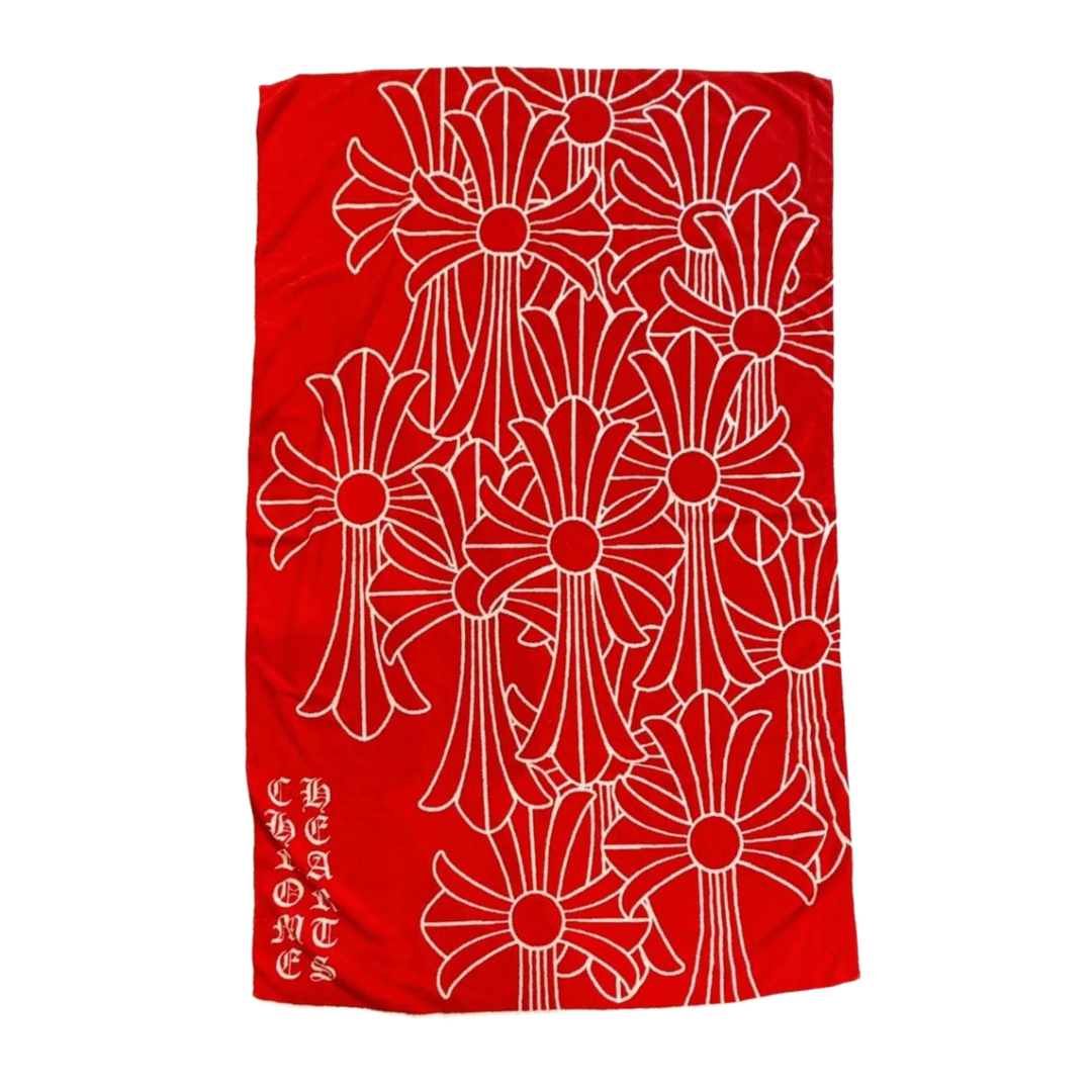 CHROME HEARTS 'RED CEMETERY CROSS' BEACH TOWEL
