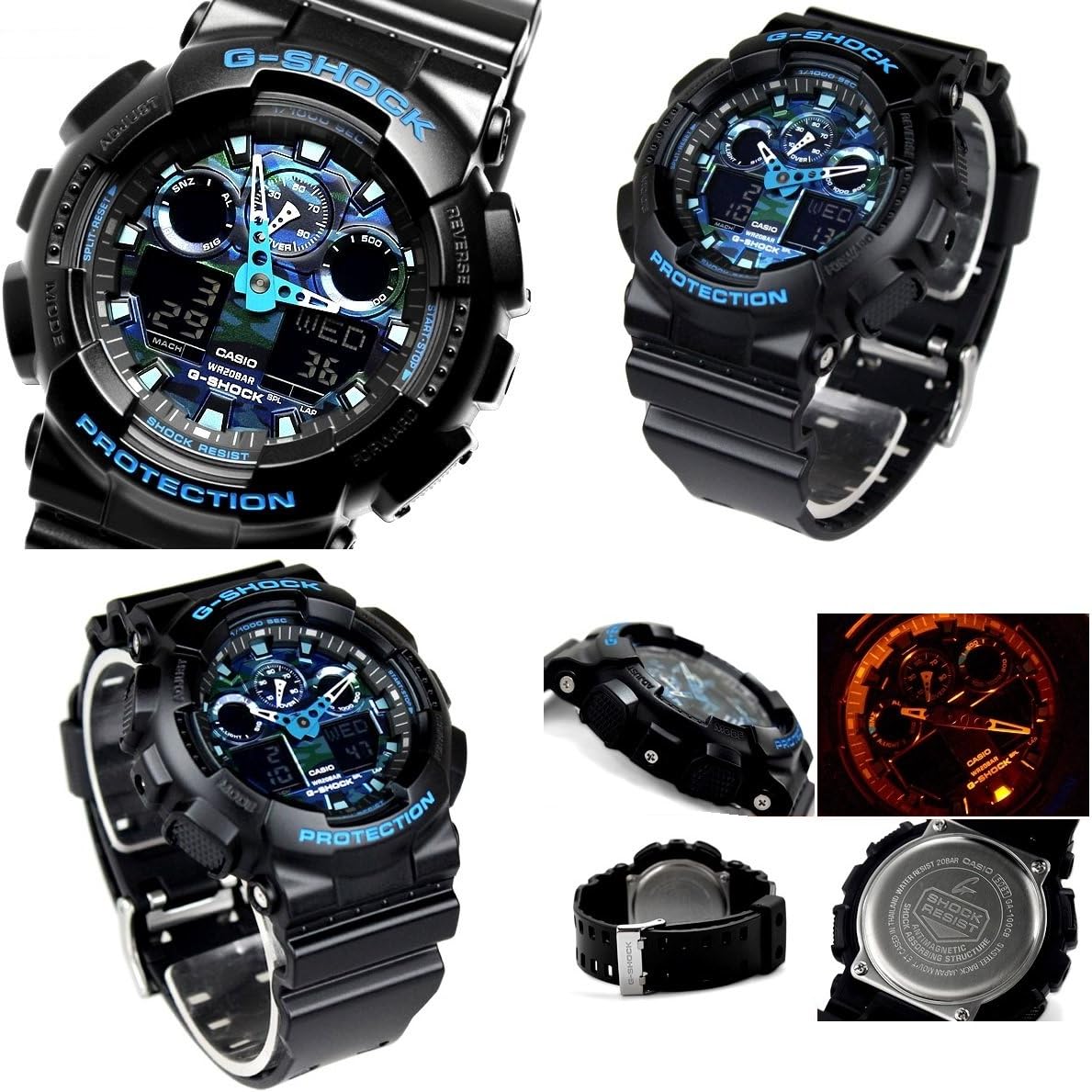 Self-Defense Force Police Officer Camouflage Blue Camouflage Entrance Celebration G-Shock Camouflage Waterproof 20 ATM Plastic Belt Watch for Men (GA-100CB-1A GA-100LY-1A) (GA-100CB-1A (Blue