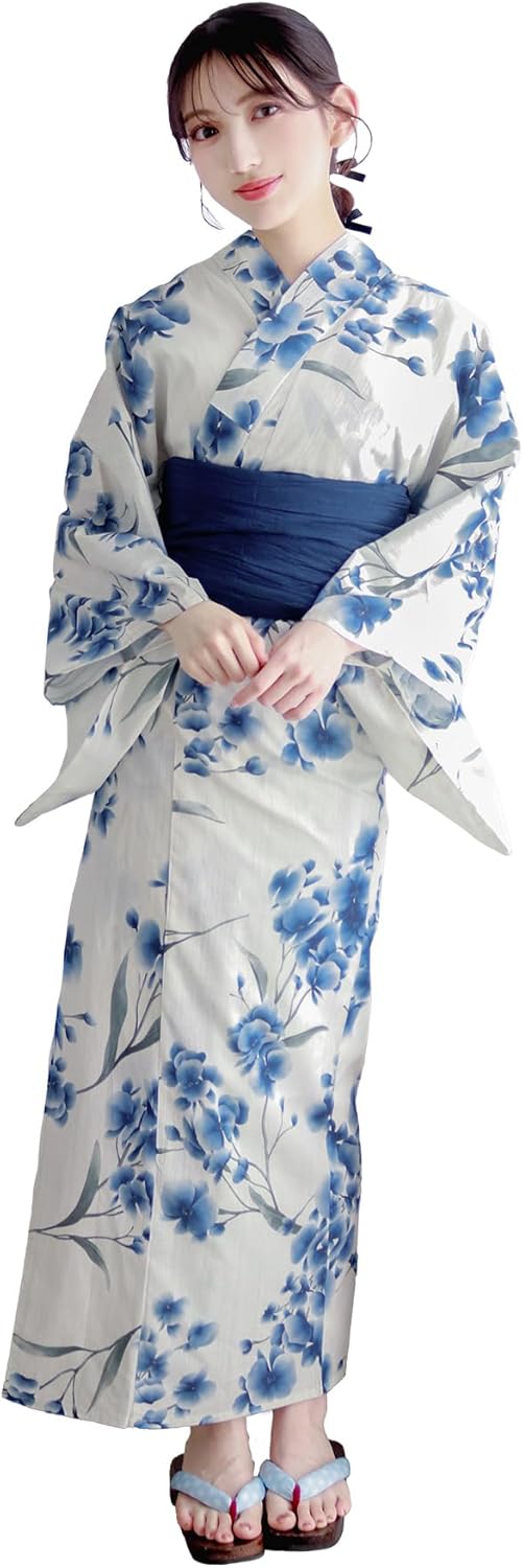Kyoetsu Women's Yukata Set, Modified Weaving, 2-Piece Set, 4-Piece Set, Yukata, Waistband, Underwear, Geta