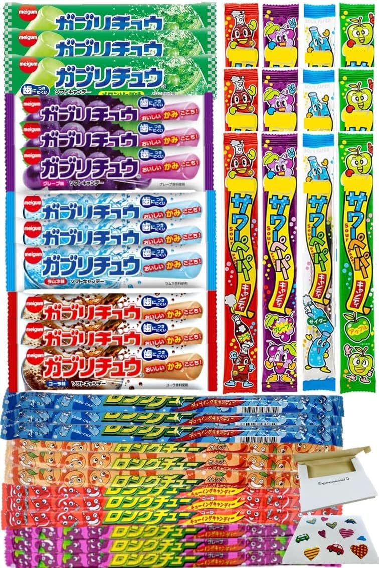 36 Count Gabrichu & Sour Paper & Long Chew 12 Assorted Candy Chewing Candy Chewing Candy in RioBox with Rio Special Stickers