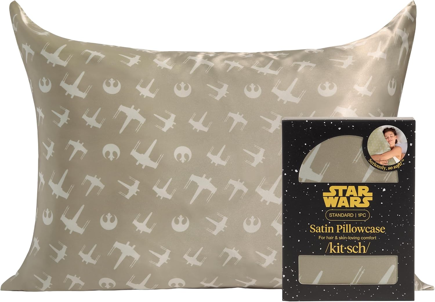 Kitsch x Star Wars Rebel Alliance - Funda de almohada de satén con cremallera para cabello y piel, más suave que las fundas de almohada de seda, funda de almohada de satén refrescante, fundas de almohada sin arrugas, tamaño estándar, 19 x 26 pulgadas