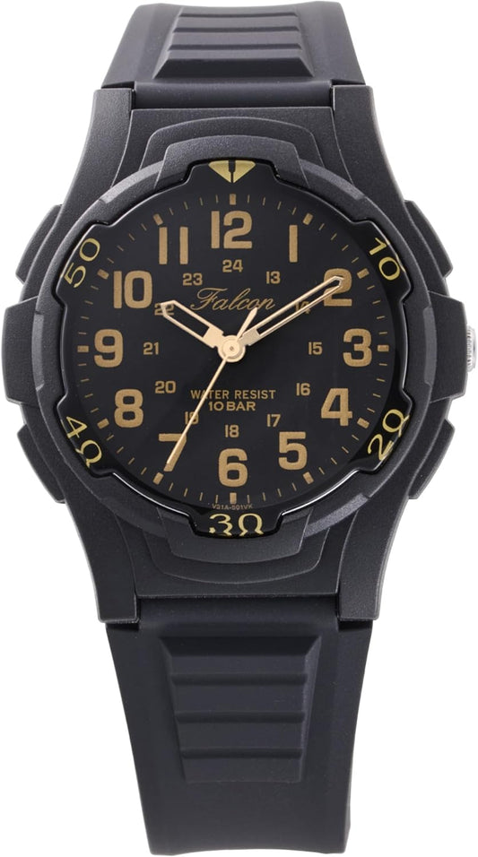 Citizen Q&Q VP84 Series 2 Analog Wristwatch, Waterproof, Urethane Strap, black/gold, 1 piece