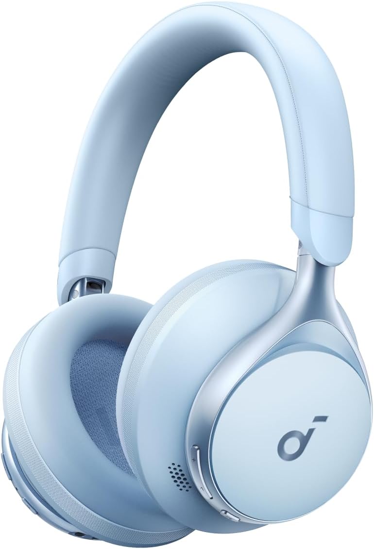 Anker Soundcore Space One (Bluetooth 5.3 Wireless Headphones) Ultra Noise Cancelling 2.0 / Up to 55 Hours Music Playback / LDAC / High Resolution Support (Wireless/Wired), Multi-Point Compatible, External Sound Capture, Built-in Microphone, Blue