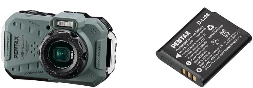 Pentax WG-1000 Olive 2162 Genuine Waterproof Digital Camera, 32.9 ft (15 m) Waterproof (Continuous 1 Hour), 6.6 ft (2 m), Shock Resistant, Dustproof