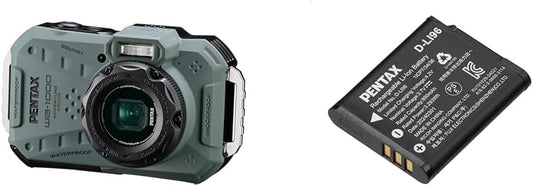 Pentax WG-1000 Olive 2162 Genuine Waterproof Digital Camera, 32.9 ft (15 m) Waterproof (Continuous 1 Hour), 6.6 ft (2 m), Shock Resistant, Dustproof