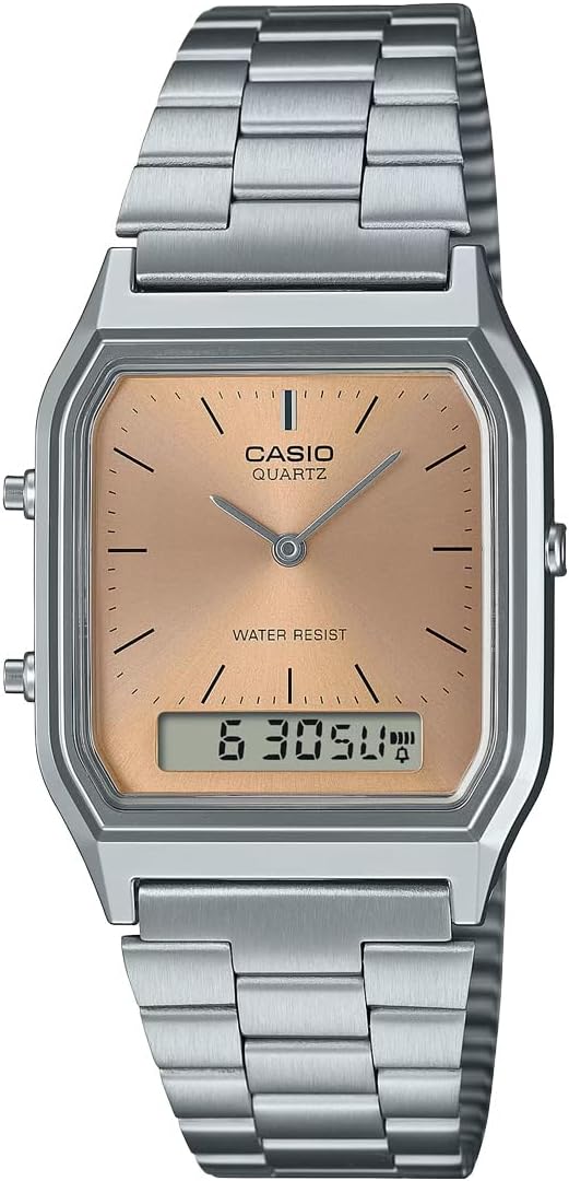 Casio Classic Standard Analog Digital Watch AQ-230A Analog Digital Business Work Digital Waterproof Lightweight Stainless Steel Bracelet [Parallel Import], pink (salmon pink), Bracelet Type