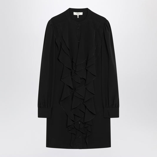 Chloe シルクブレンドのクロエブラックフリルドレス - Image 1