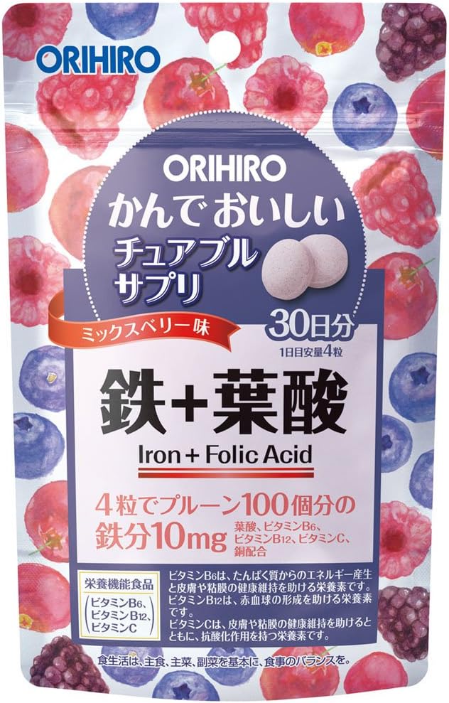 ORIHIRO Chewable Supplement, Iron + Folic Acid, 120 Tablets