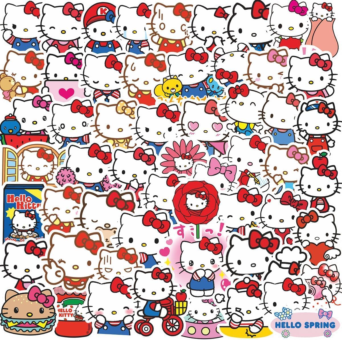 For Hello Kitty Stickers, Set of 100, Cute Anime for Crayon Shin-chan, Waterproof Decal, Cute, Fashionable, Cartoon, DIY Sticker, Reward Sticker, Birthday Gift, New Year Gift