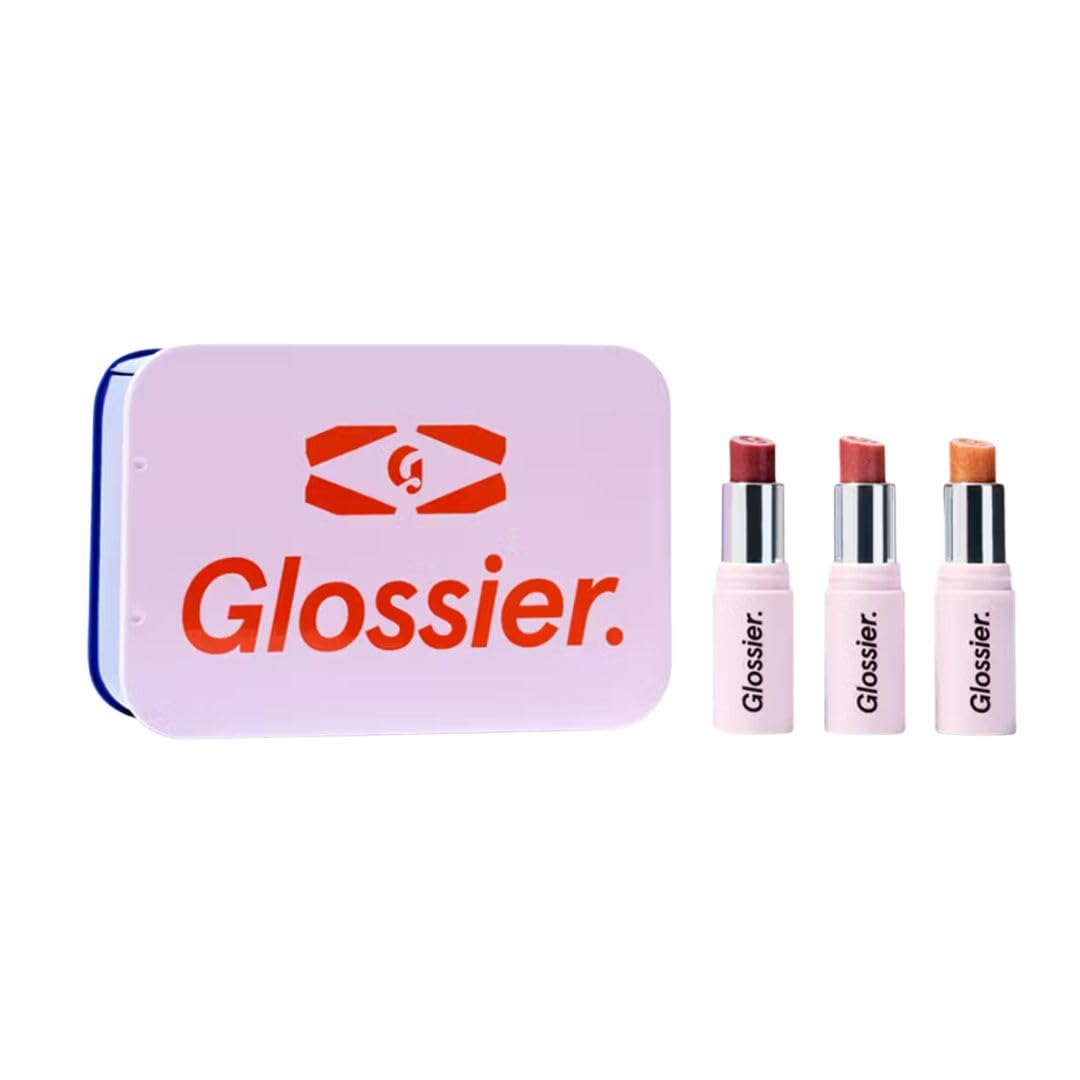 Glossier Mini Ultralip Trio Holiday Gift Set: Pony+, Villa+, Trophy - Lápiz labial hidratante de alto brillo Minis 0.16 oz