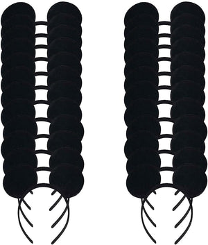 24 Pack Deluxe Fabric Mouse Costumes with Ears and Headband for Boys Girls Baby Shower Hair Accessories (Black)