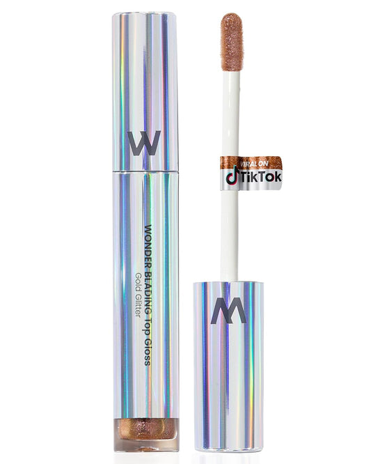 Wonderskin Brillo de Labios Blading Top Gloss, Brillo de Labios con Purpurina Dorada, Maquillaje de Labios Hidratante y de Acabado de Alto Brillo (Purpurina Dorada)