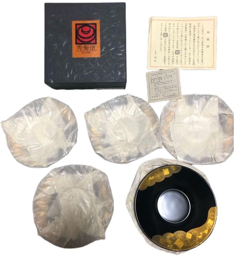 丸三漆器 秀衡塗 茶托 5客セット 天然木 本漆 金雲 伝統工芸品