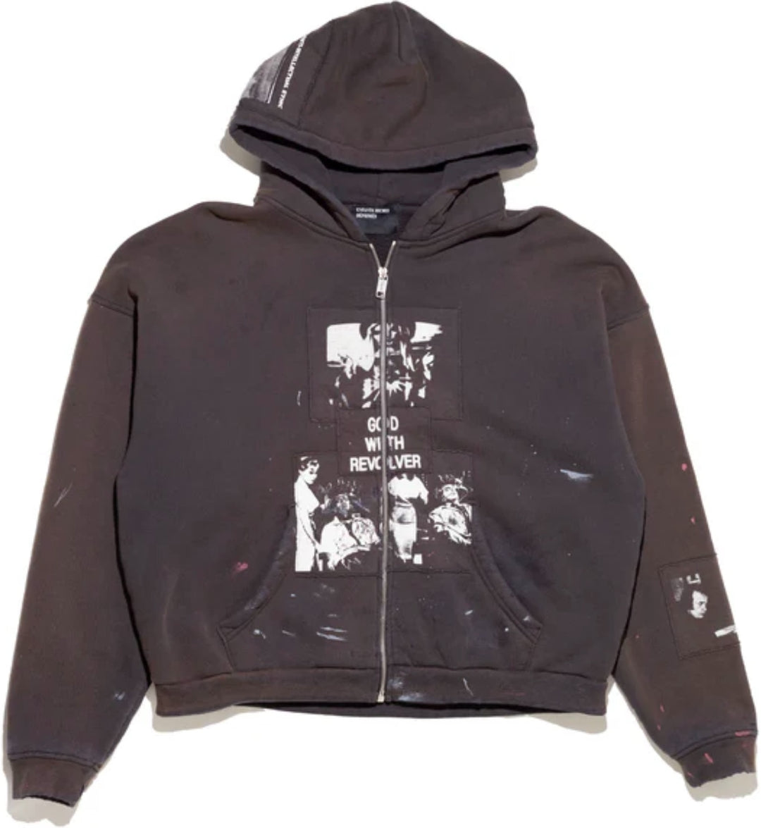 ENFANTS RICHES DÉPRIMÉS 'GOD WITH REVOLVER' FADED BLACK ZIP UP HOODIE