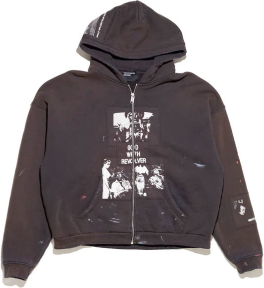 ENFANTS RICHES DÉPRIMÉS 'GOD WITH REVOLVER' FADED BLACK ZIP UP HOODIE