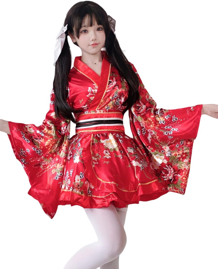 Kazeni Sinen Kimono Cosplay, Women's, Japanese Style Oiran, Yamato Nadeshiko Print, Yukata Kimono + Obi, 2-Piece Set
